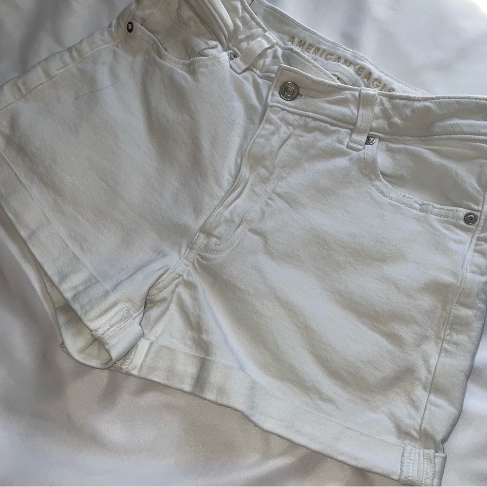 American Eagle Outfitters White Jean Shorts Frayed Hem